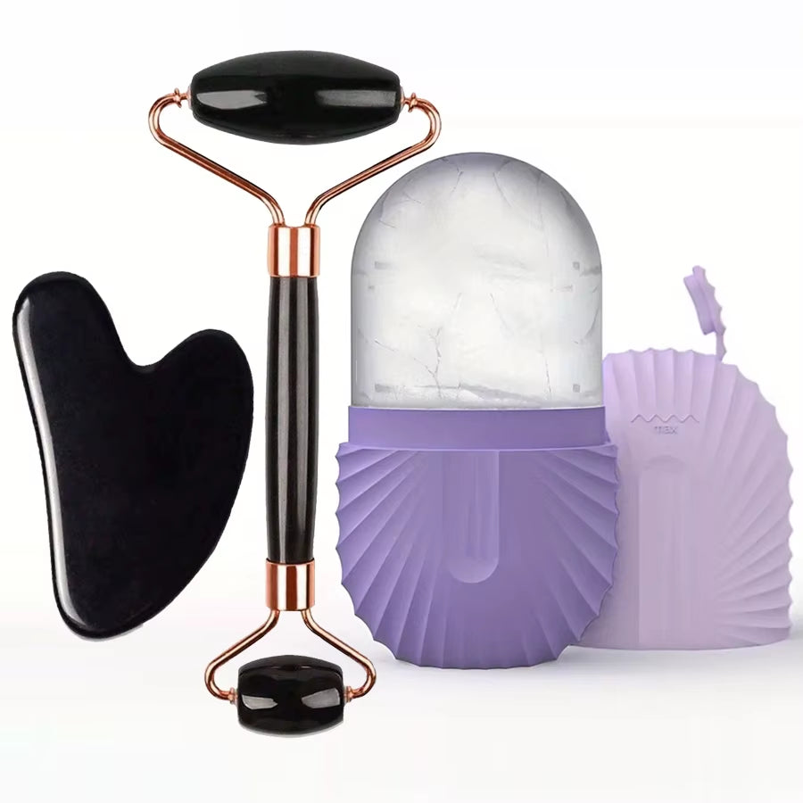 1/2/3Pcs Ice Face Roller Facial Skincare Ice Roller Set,Facial Roller Guasha Facetool Set,Face Massage Roller Lifting Contouring
