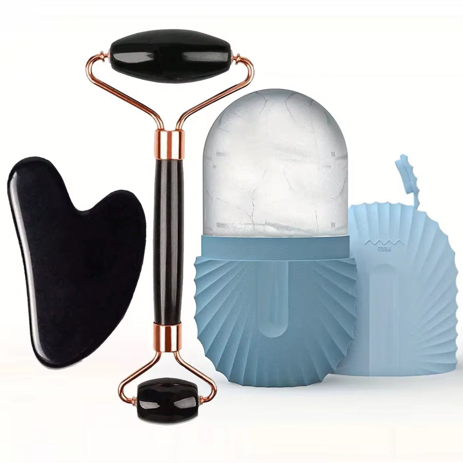 1/2/3Pcs Ice Face Roller Facial Skincare Ice Roller Set,Facial Roller Guasha Facetool Set,Face Massage Roller Lifting Contouring