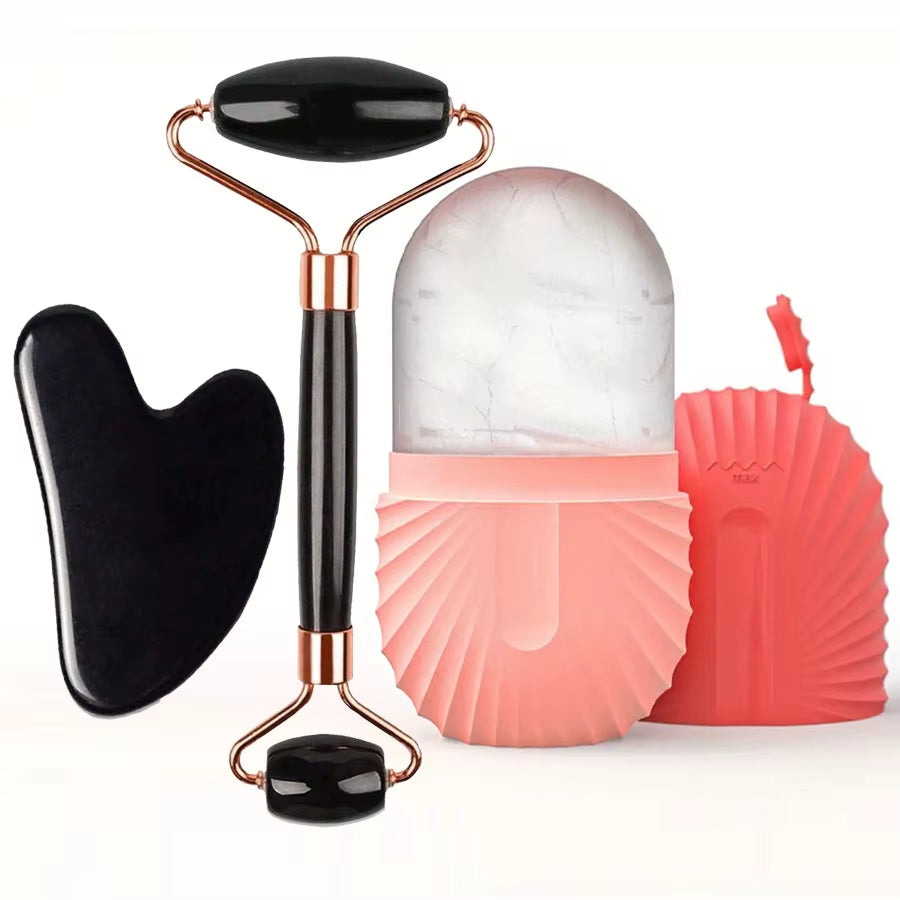 1/2/3Pcs Ice Face Roller Facial Skincare Ice Roller Set,Facial Roller Guasha Facetool Set,Face Massage Roller Lifting Contouring